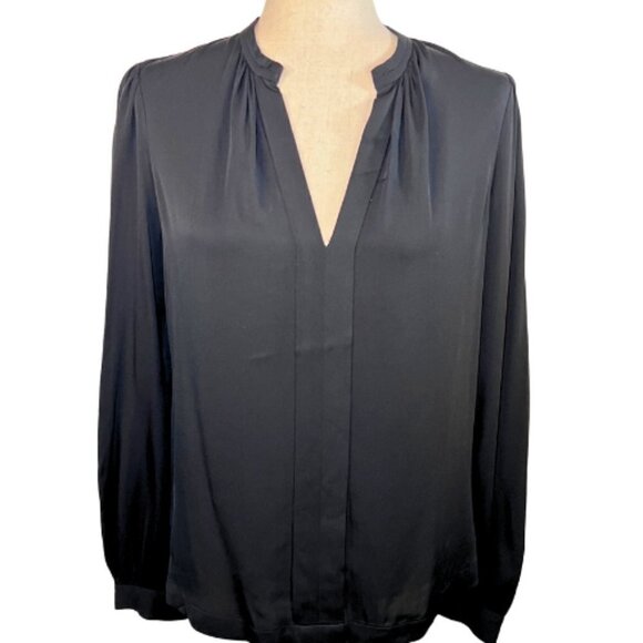 DIANE VON FURSTENBERG DVF Black Silk Billow Blouse with Gold Buttons Size 6 - Picture 2 of 11